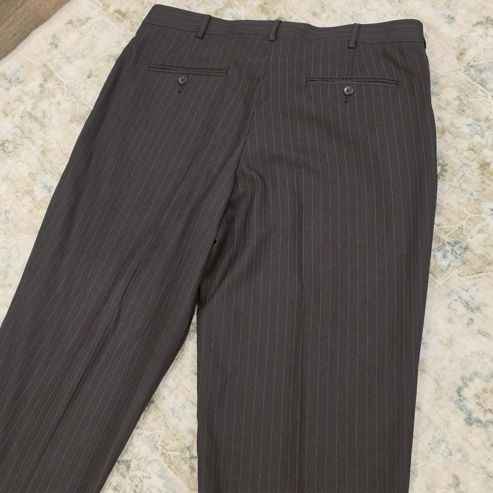 Perry Ellis Portfolio Mens Pinstripe Pleated Cuffed Dress Pants 36x30 Charcoal